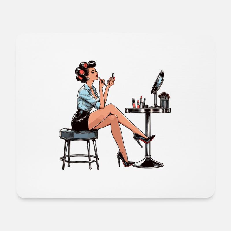 Frau Rockabilly Schminke schminken Retro Geschenk - Mousepad (Querformat) - Weiß