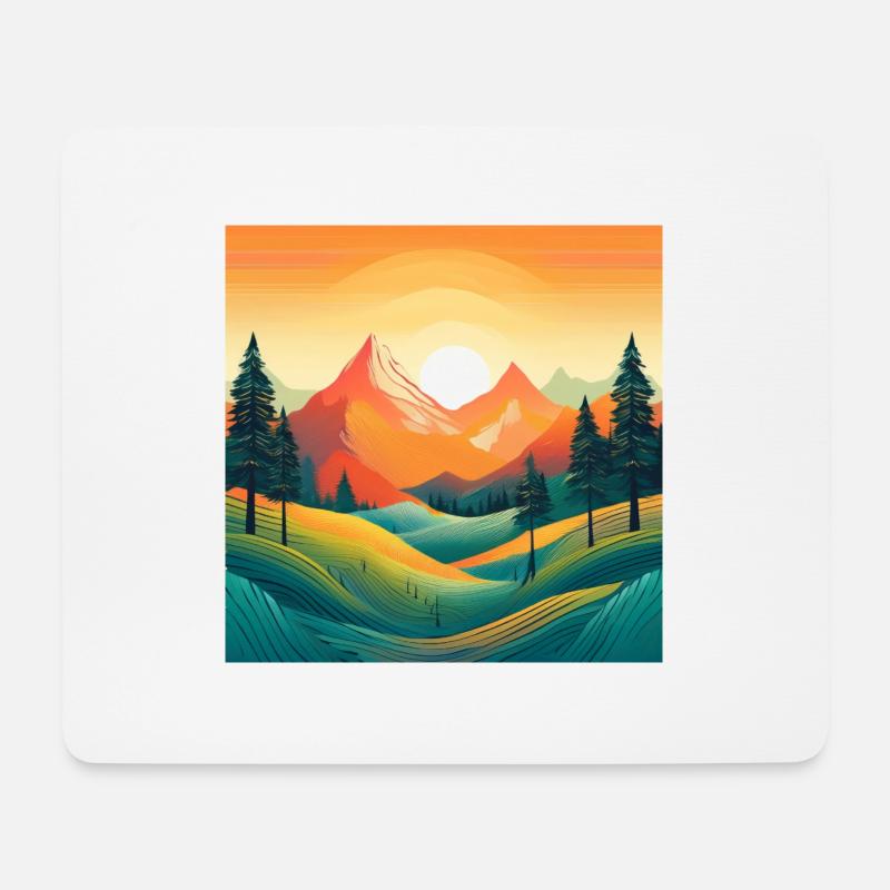 Artistic Mountain Sunset: Bold Nature Design - Mouse Pad (horizontal) - white