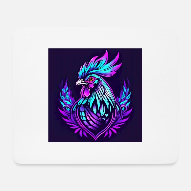 Rooster neon - Mouse Pad (horizontal) - white