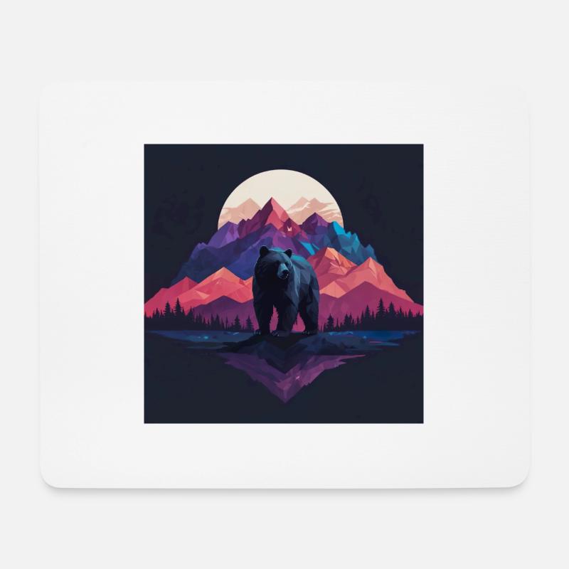 Bär mit Natur Landschaft bei Mondschein - Mousepad (Querformat) - Weiß