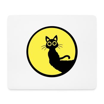 Cat Cute Moon Round Cliff Mountain Night Big Eyes - Mouse Pad (horizontal) - white - Front