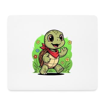 Niedlicher Schildkröte mit Rucksack und Blumen - Mousepad (Querformat) - Weiß - Vorne