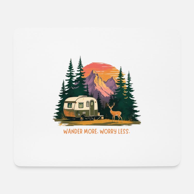 Wandern Sie mehr, machen Sie sich weniger Sorgen – Retro Camper, Berg - Mousepad (Querformat) - Weiß
