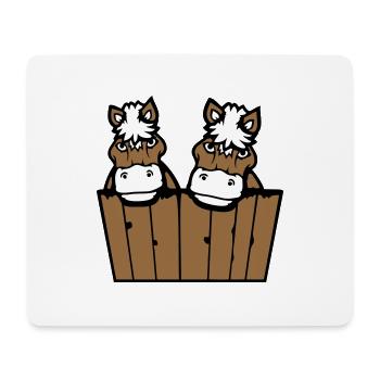 2 Pferde hinter Zaun versteckt Holz Mauer Stalltür - Mousepad (Querformat) - Weiß - Vorne