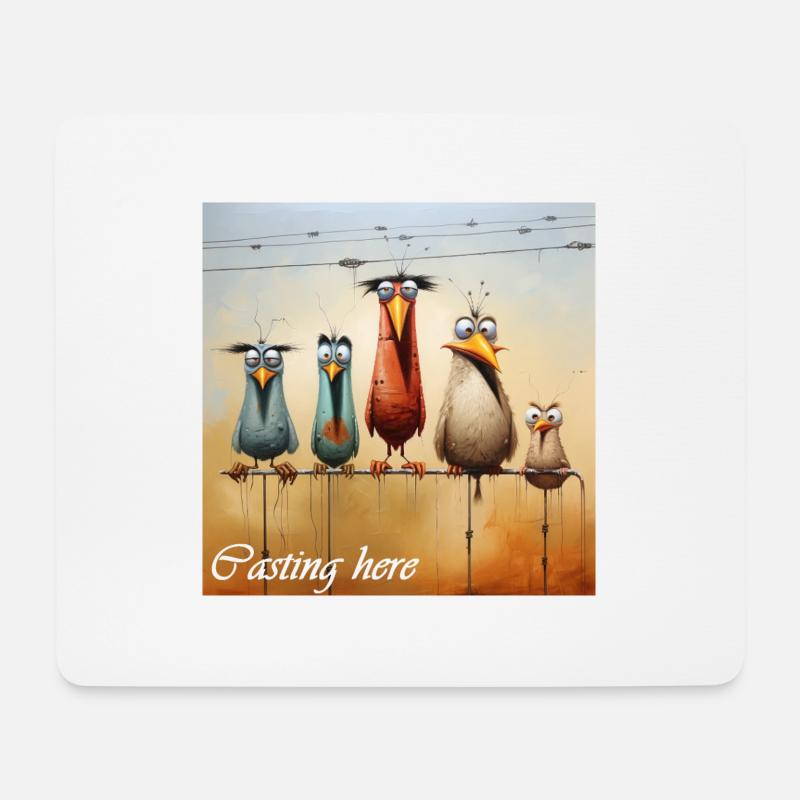 Casting Here Schriftzug 5 komische Vögel Stange - Mousepad (Querformat) - Weiß