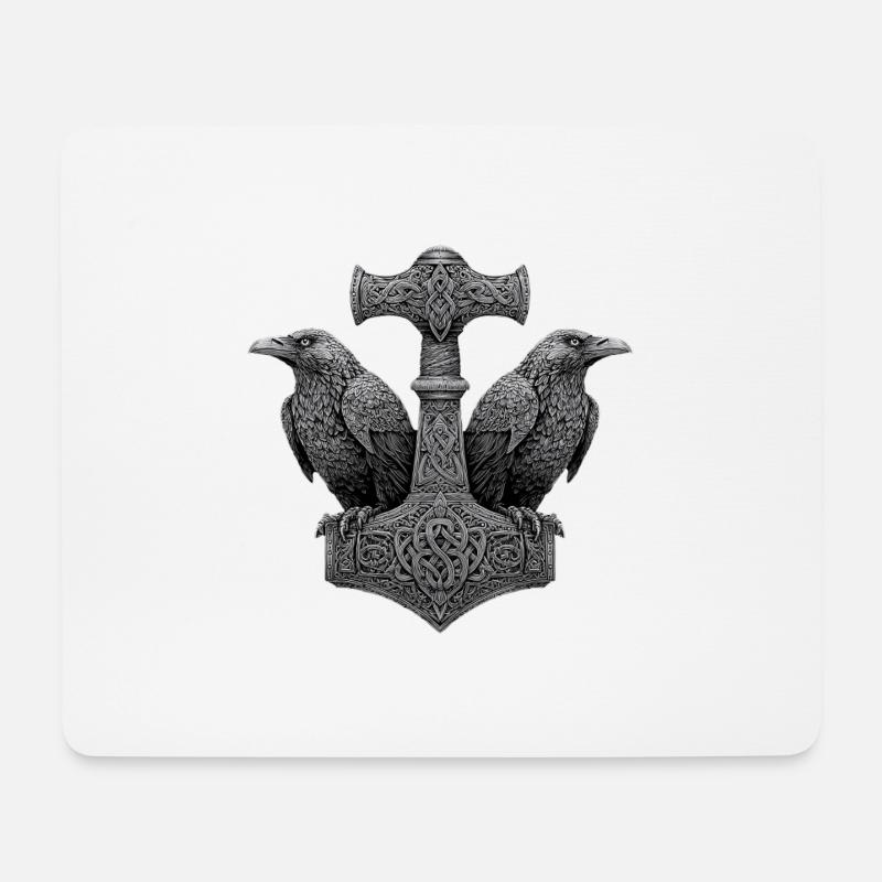 Rabe Thors Hammer Wikinger Symbol - Mousepad (Querformat) - Weiß