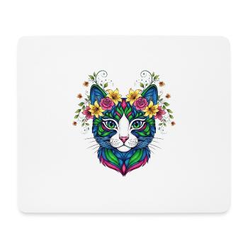 Katze mit Blumen - Mousepad (Querformat) - Weiß - Vorne