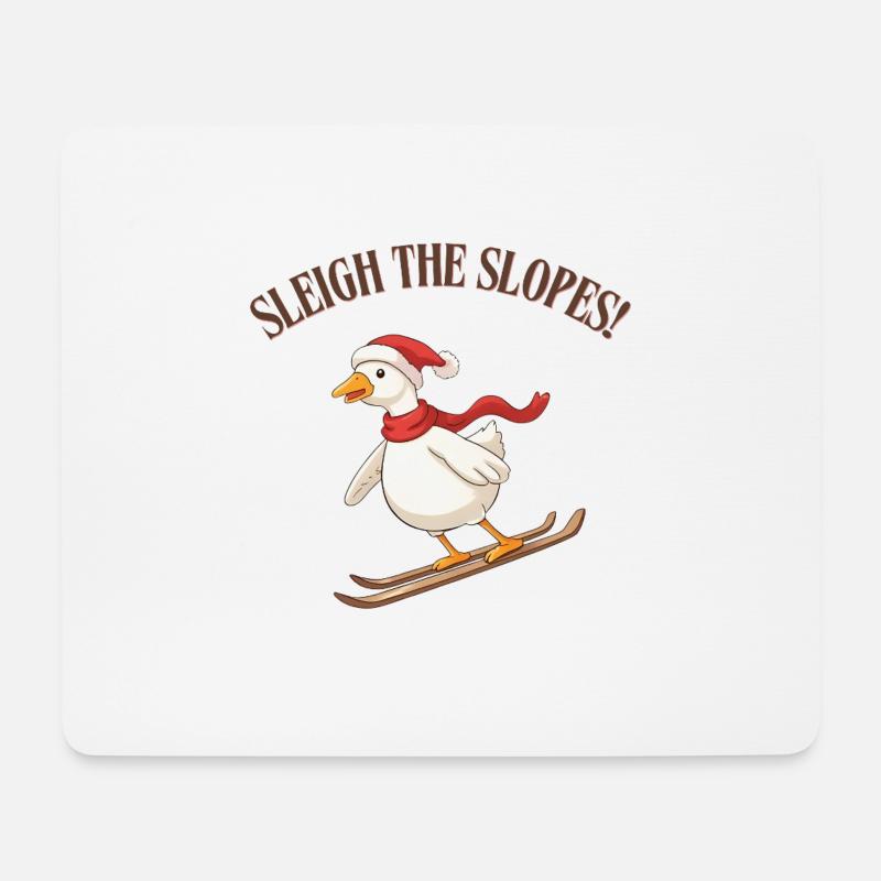 Sleigh the Slopes – lustige Ente auf Ski Winter - Mousepad (Querformat) - Weiß