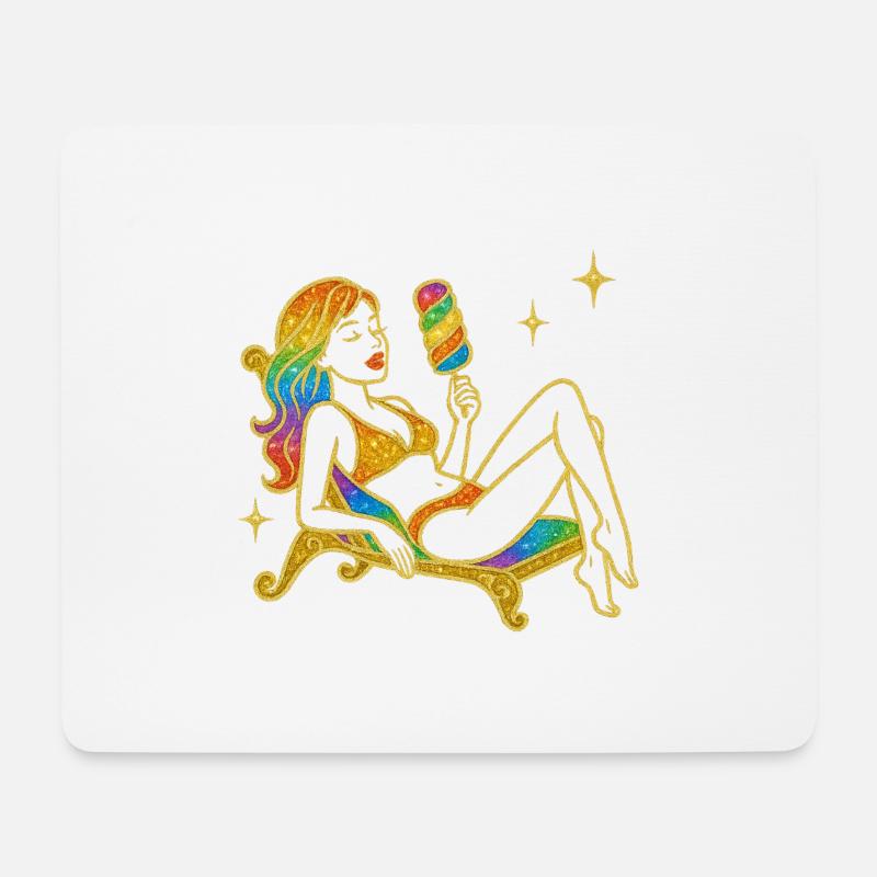 Madchen mit Eis Glamour Glitzer Gold Paillett - Mousepad (Querformat) - Weiß
