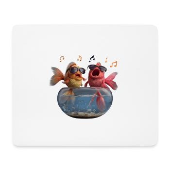 Singing goldfish with sunglasses in glass - Mouse Pad (horizontal) - white - Front