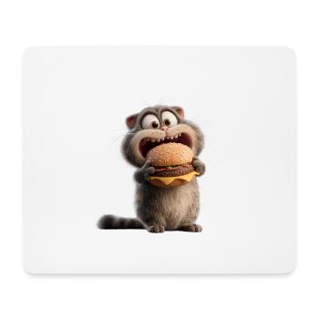 Cat with Burger Hungry Funny Food Bowl Animal - Mouse Pad (horizontal) - white - Front