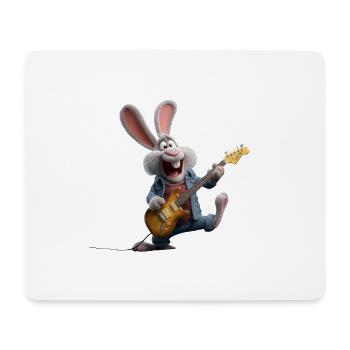 Rock bunny with electric guitar in cartoon style - Mouse Pad (horizontal) - white - Front