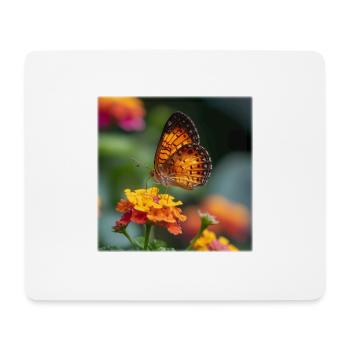 Goldener Schmetterling auf leuchtender Blüte - Mousepad (Querformat) - Weiß - Vorne
