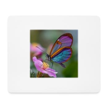 Iridescent butterfly on delicate flower - Mouse Pad (horizontal) - white - Front