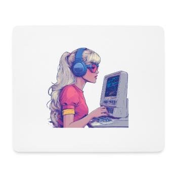 Retro Gamer Girl im Neonstil - Mousepad (Querformat) - Weiß - Vorne