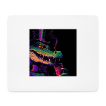 Crocodile néon avec haut-de-forme et boisson - Tapis de souris (format paysage) - blanc - Devant