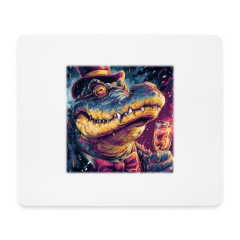 Gentleman Crocodile with Top Hat & Champus - Mouse Pad (horizontal) - white - Front