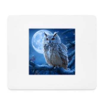 Schnee-Eule im Vollmond: Magische Winternacht - Mousepad (Querformat) - Weiß - Vorne