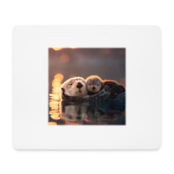 Loutres de mer et bébés loutres sur l’eau - Tapis de souris (format paysage) - blanc - Devant