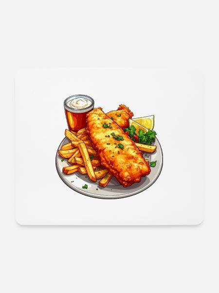 Fish and Chips - Mousepad (Querformat) - Weiß