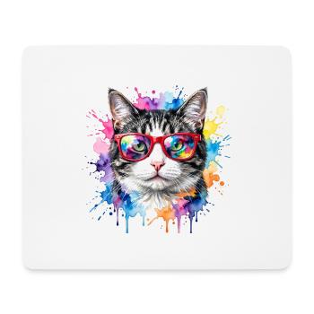 Katzengesicht im Regenbogen-Aquarell Geschenk - Mousepad (Querformat) - Weiß - Vorne