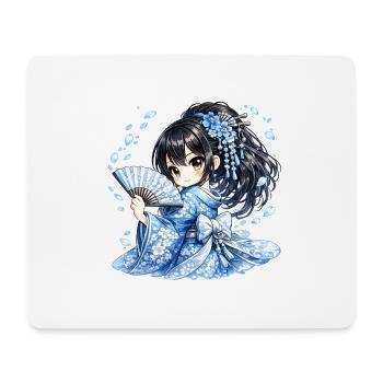 Geisha Bleue Kawaii – Illustration Manga Japonaise - Tapis de souris (format paysage) - blanc - Devant