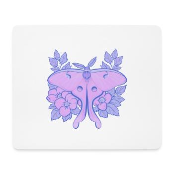Pastell-Mond-Motte und Hibiskus-Floral - Mousepad (Querformat) - Weiß - Vorne