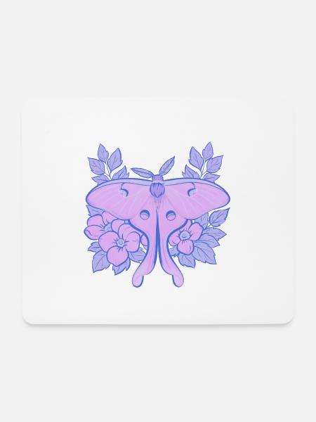 Pastell-Mond-Motte und Hibiskus-Floral - Mousepad (Querformat) - Weiß