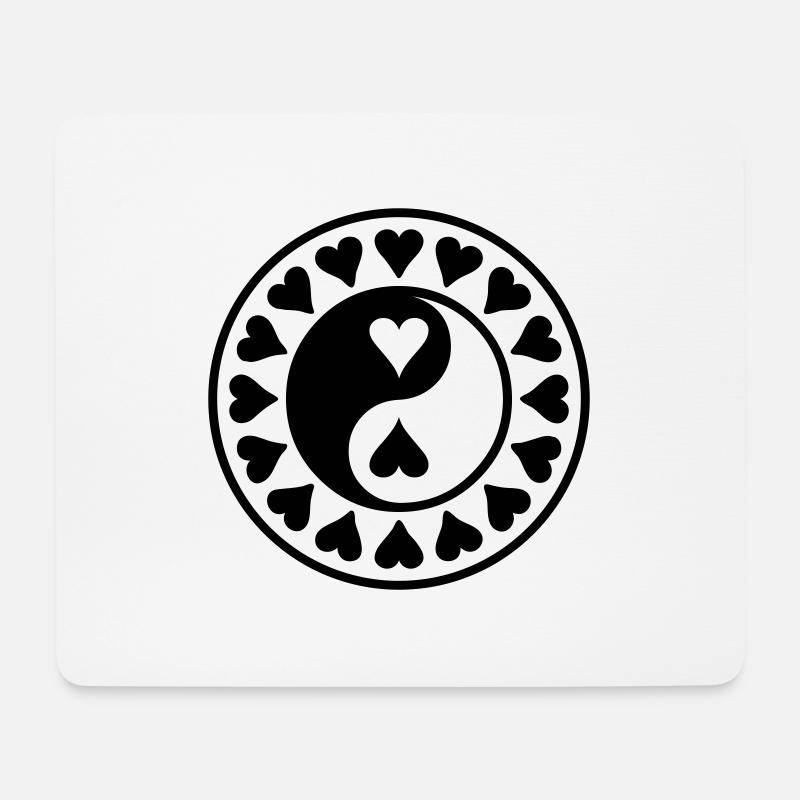 Yin Yang mit Hertzen - Mousepad (Querformat) - Weiß