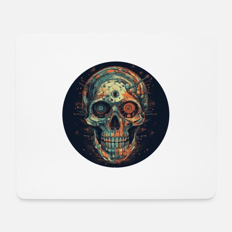 Retro Futuristischer Totenkopf Skull Cyborg - Mousepad (Querformat) - Weiß