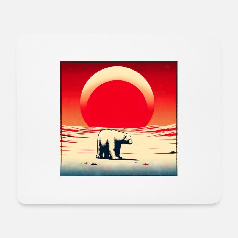 Eisbär vor roter Sonne - Mousepad (Querformat) - Weiß