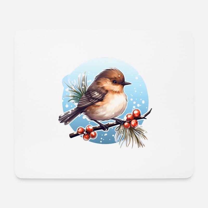 Braunkehlchen im Winter - Mousepad (Querformat) - Weiß