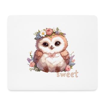 Süße Eule mit Blumen - Mousepad (Querformat) - Weiß - Vorne