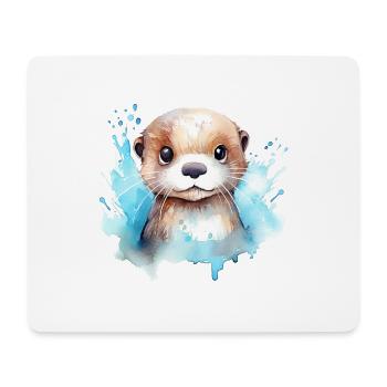 Dessin à l’aquarelle de loutre - Tapis de souris (format paysage) - blanc - Devant