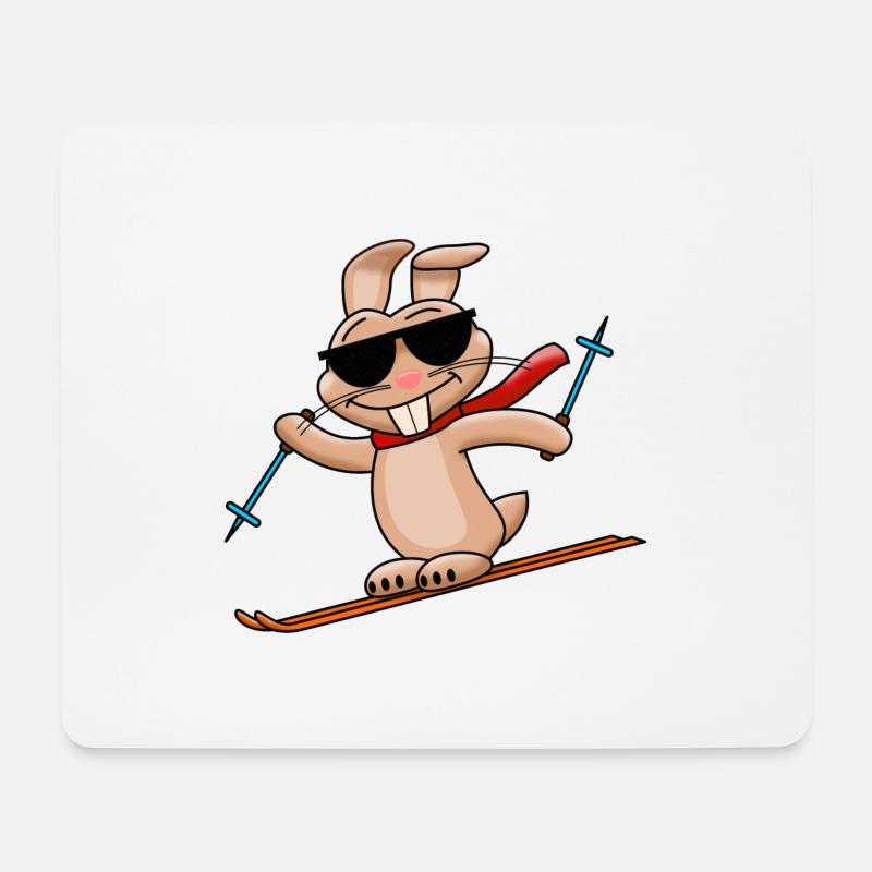 Cooler Hase fährt Ski - Mousepad (Querformat) - Weiß
