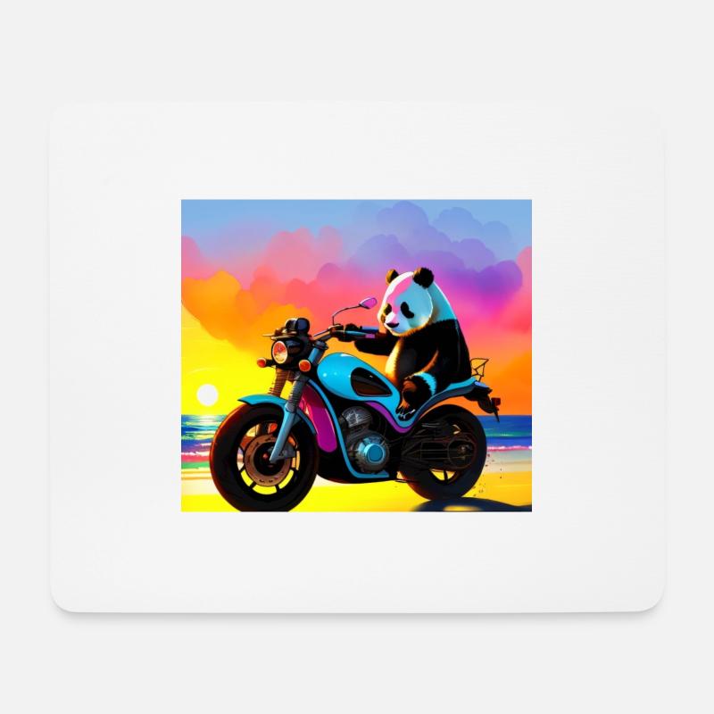 Panda à moto au coucher du soleil - Tapis de souris (format paysage) - blanc