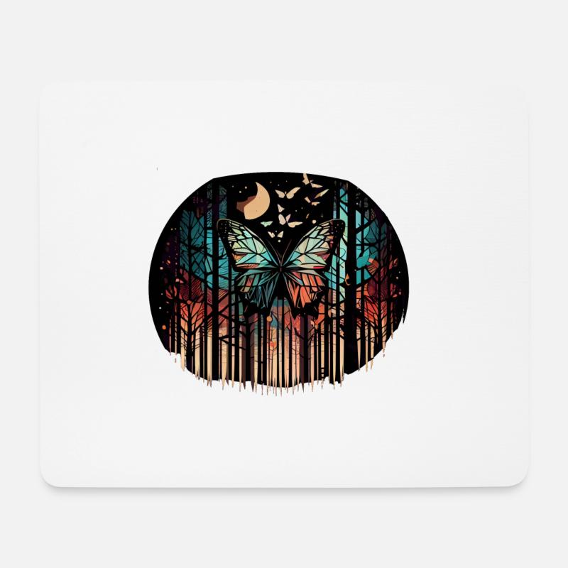 Geometrischer Schmetterling mit Mond im Wald - Mousepad (Querformat) - Weiß