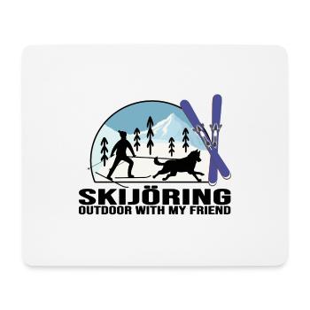 skijöring ski avec chien train chien chien skieur - Tapis de souris (format paysage) - blanc - Devant