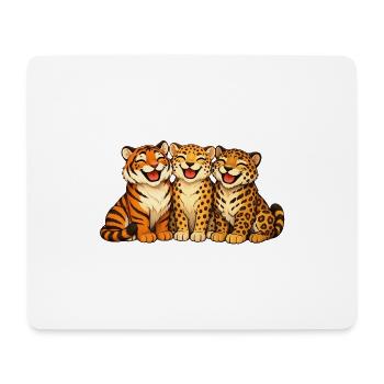 Joyful Trio: Tiger, Cheetah and Jaguar - Mouse Pad (horizontal) - white - Front
