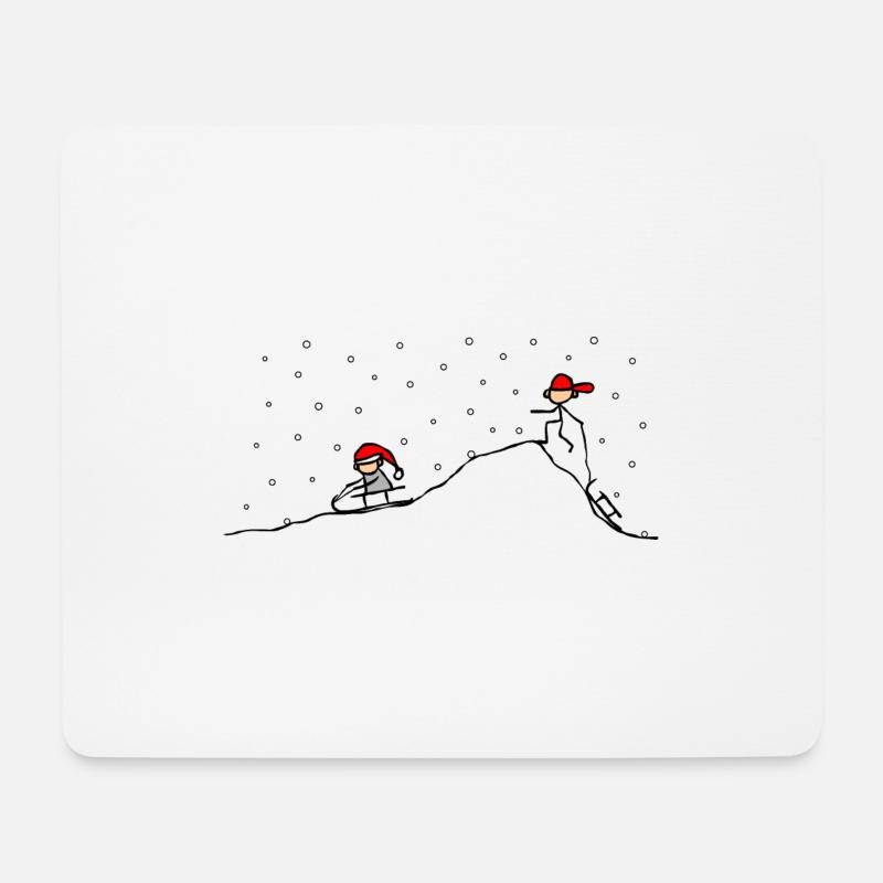 Schlittenfahren am Berg bei Schnee - Mousepad (Querformat) - Weiß