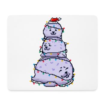 Chonky Seal Snowman Christmas Lights Pixel Art - Mouse Pad (horizontal) - white - Front