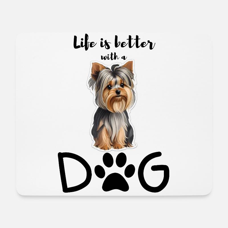 Lebensfreude mit einem Yorkie - Mousepad (Querformat) - Weiß