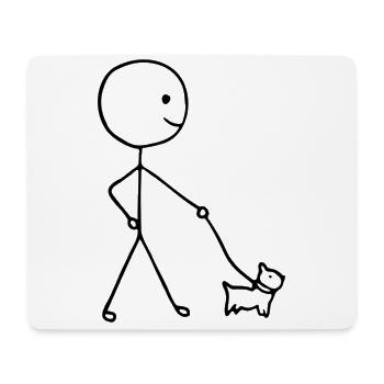 Funny Stickman walking with a Dog - Mousepad (Querformat) - Weiß - Vorne
