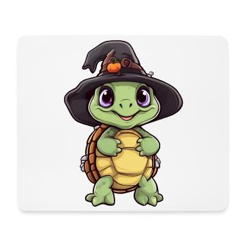 Mignonne tortue d’Halloween avec chapeau de sorcière. - Tapis de souris (format paysage) - blanc - Devant