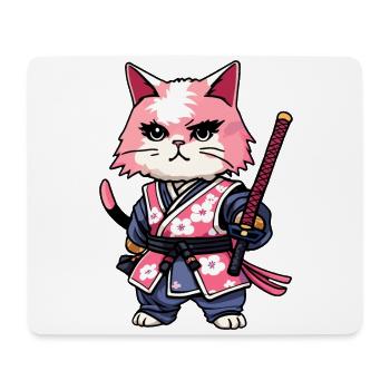 Samurai Cat & Cherry Blossoms #11 - Mouse Pad (horizontal) - white - Front