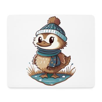 Niedliche Ente mit Schal und Pudelmütze. - Mousepad (Querformat) - Weiß - Vorne