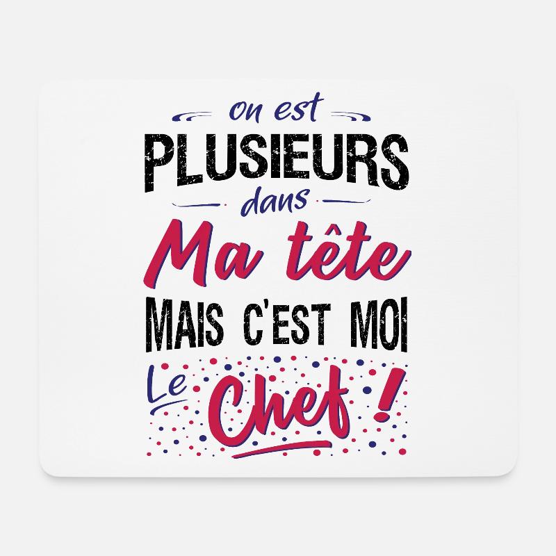On est plusieurs dans ma tête, c'est moi le chef - Tapis de souris (format paysage) - blanc
