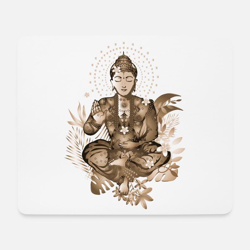 Buddha inmitten exotischer Pflanzen im Sepia Stil - Mousepad (Querformat) - Weiß