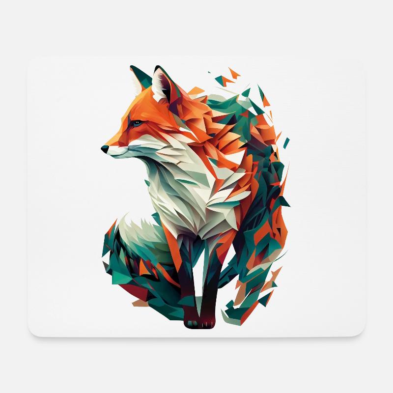 Fuchs Artwork Polygon Origami Orange Grün Edel - Mousepad (Querformat) - Weiß