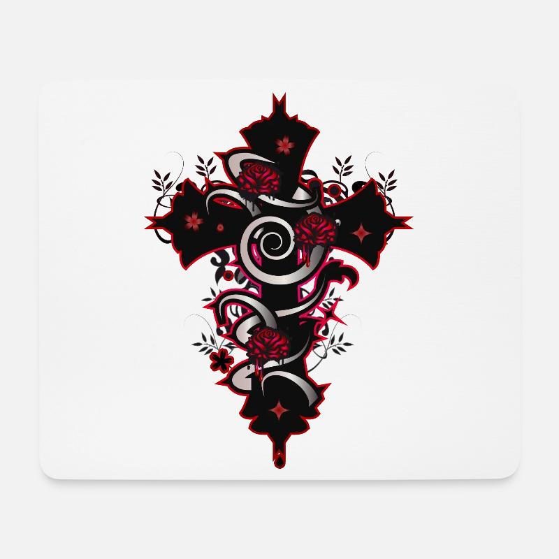 rot schwarzes Gothic Kreuz mit floralen Elementen - Mousepad (Querformat) - Weiß